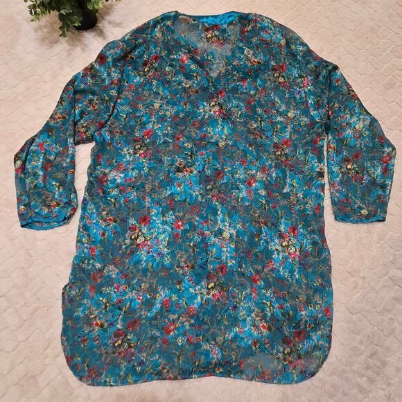 Victoria's Secret Gold Label Blue Floral Silky Nightshirt, Size M/L - Picture 5 of 8